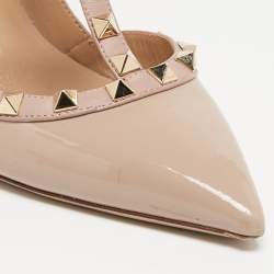 Pre Owned Valentino Dusty Pink Patent Leather Rockstud Ankle Strap Pumps Size 38