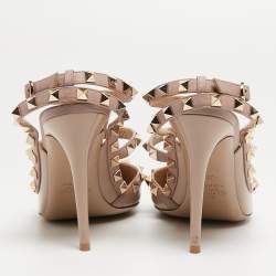 Pre Owned Valentino Dusty Pink Patent Leather Rockstud Ankle Strap Pumps Size 38