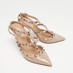 Pre Owned Valentino Dusty Pink Patent Leather Rockstud Ankle Strap Pumps Size 38