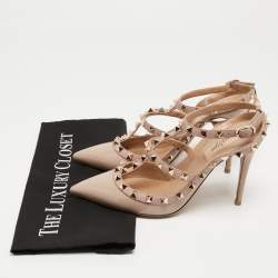 Pre Owned Valentino Dusty Pink Patent Leather Rockstud Ankle Strap Pumps Size 38