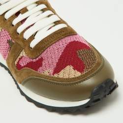 Pre Owned Valentino Multicolor Camo Print Suede,Leather and Knit Fabric Rockrunner Sneakers Size 38
