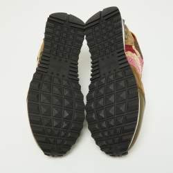 Pre Owned Valentino Multicolor Camo Print Suede,Leather and Knit Fabric Rockrunner Sneakers Size 38