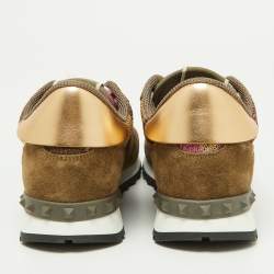 Pre Owned Valentino Multicolor Camo Print Suede,Leather and Knit Fabric Rockrunner Sneakers Size 38