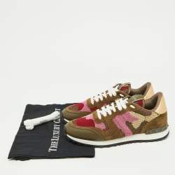 Pre Owned Valentino Multicolor Camo Print Suede,Leather and Knit Fabric Rockrunner Sneakers Size 38