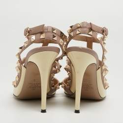 Pre Owned Valentino Cream Patent Leather Rockstud Ankle Strap Pumps Size 36