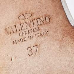 Pre Owned Valentino Silver/Beige Leather Rockstud Mules Size 37 