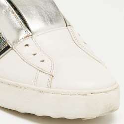 Pre Owned Valentino White/Silver Leather Rockstud Slip On Sneakers Size 36