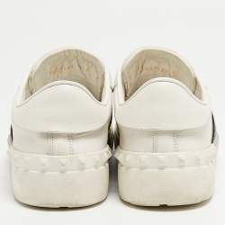 Pre Owned Valentino White/Silver Leather Rockstud Slip On Sneakers Size 36