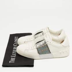Pre Owned Valentino White/Silver Leather Rockstud Slip On Sneakers Size 36