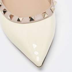 Pre Owned Valentino Cream Patent Leather Rockstud Ballet Flats Size 39.5
