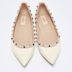 Pre Owned Valentino Cream Patent Leather Rockstud Ballet Flats Size 39.5
