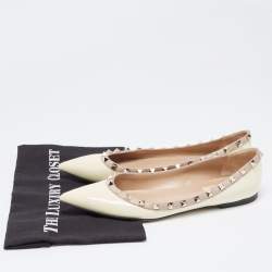 Pre Owned Valentino Cream Patent Leather Rockstud Ballet Flats Size 39.5