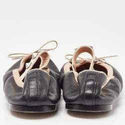 Pre Owned Valentino Black Leather Rockstud Mary Jane Bow Ballet Flats Size 38.5