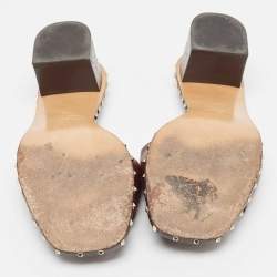 Pre Owned Valentino Brown Leather Soul Rockstud Slide Sandals Size 38