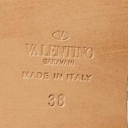 Pre Owned Valentino Brown Leather Soul Rockstud Slide Sandals Size 38