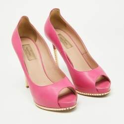 Pre Owned Valentino Pink Leather Rockstud Open Toe Pumps Size 39