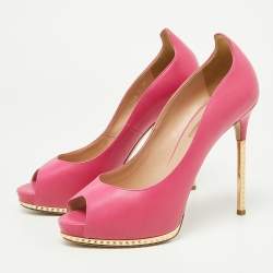Pre Owned Valentino Pink Leather Rockstud Open Toe Pumps Size 39