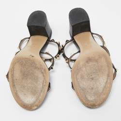 Pre Owned Valentino Black Leather Rockstud Slide Sandals Size 37