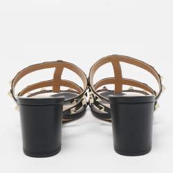 Pre Owned Valentino Black Leather Rockstud Slide Sandals Size 37