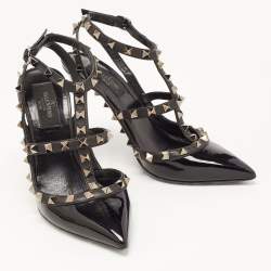 Pre Owned Valentino Black Patent Leather Rockstud Pumps Size 37.5