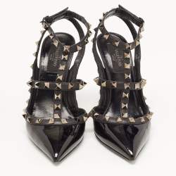 Pre Owned Valentino Black Patent Leather Rockstud Pumps Size 37.5