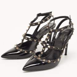 Pre Owned Valentino Black Patent Leather Rockstud Pumps Size 37.5
