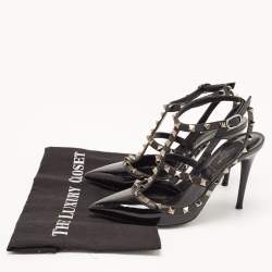 Pre Owned Valentino Black Patent Leather Rockstud Pumps Size 37.5