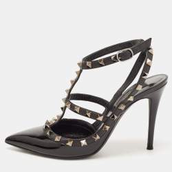 Pre Owned Valentino Black Patent Leather Rockstud Pumps Size 37.5