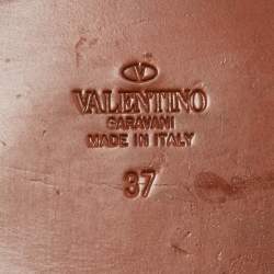 Pre Owned Valentino Brown Leather Escape VLogo Flat Slides Size 37