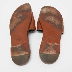 Pre Owned Valentino Brown Leather Escape VLogo Flat Slides Size 37