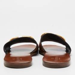 Pre Owned Valentino Brown Leather Escape VLogo Flat Slides Size 37