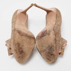 Pre Owned Valentino Pink/Beige Satin and Lace Platform Pumps Size 37