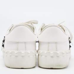 Pre Owned Valentino White/Black Leather Rockstud Untitled Sneakers Size 38