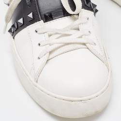 Pre Owned Valentino White/Black Leather Rockstud Untitled Sneakers Size 38