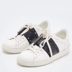 Pre Owned Valentino White/Black Leather Rockstud Untitled Sneakers Size 38