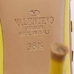 Pre Owned Valentino Yellow/Dusty Pink Leather Rockstud Ankle Strap Pumps Size 38.5