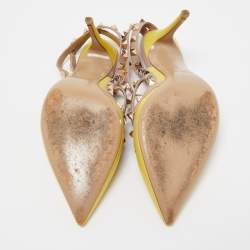 Pre Owned Valentino Yellow/Dusty Pink Leather Rockstud Ankle Strap Pumps Size 38.5