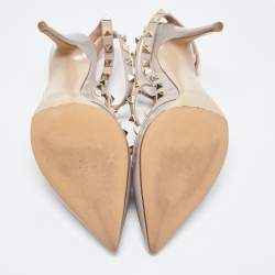 Pre Owned Valentino Grey Patent Leather Rockstud Ankle Strap Pumps Size 39