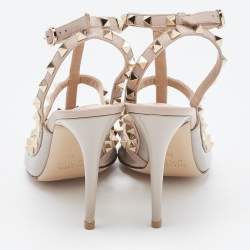 Pre Owned Valentino Grey Patent Leather Rockstud Ankle Strap Pumps Size 39