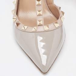 Pre Owned Valentino Grey Patent Leather Rockstud Ankle Strap Pumps Size 39