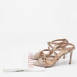 Pre Owned Valentino Dusty Pink Leather Rockstud Ankle Strap Sandals Size 39.5