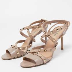 Pre Owned Valentino Dusty Pink Leather Rockstud Ankle Strap Sandals Size 39.5