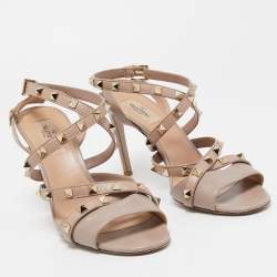 Pre Owned Valentino Dusty Pink Leather Rockstud Ankle Strap Sandals Size 39.5