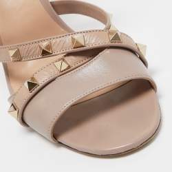 Pre Owned Valentino Dusty Pink Leather Rockstud Ankle Strap Sandals Size 39.5