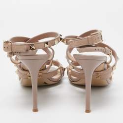 Pre Owned Valentino Dusty Pink Leather Rockstud Ankle Strap Sandals Size 39.5