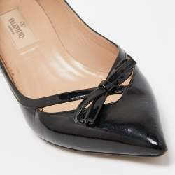 Pre Owned Valentino Black Patent Leather Bow Pumps Size 36.5