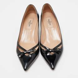 Pre Owned Valentino Black Patent Leather Bow Pumps Size 36.5