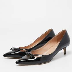 Pre Owned Valentino Black Patent Leather Bow Pumps Size 36.5