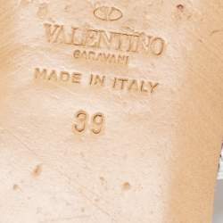 Pre Owned Valentino Silver Leather Rockstud Slide Flats Size 39