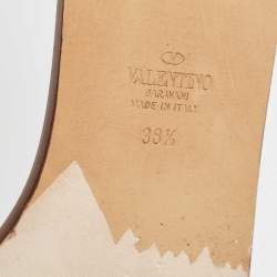 Pre Owned Valentino Gold Leather Escape V logo Flat Slides Size 38.5